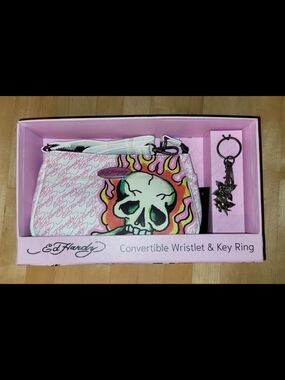 Ed Hardy Pink Skull Convertible Wristlet with Key Ring